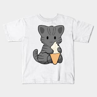 Ice Cream Black Tabby Cat Kids T-Shirt